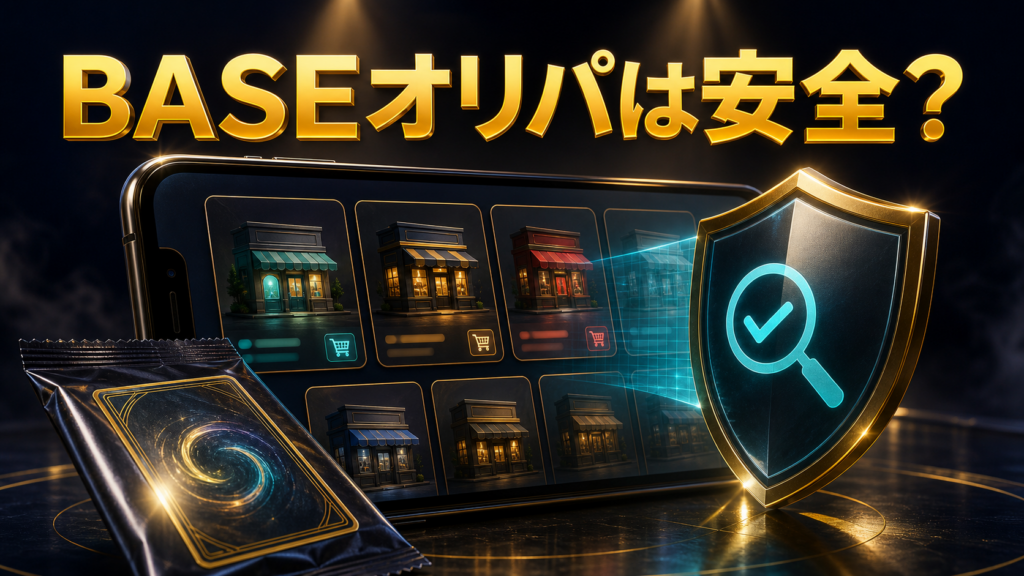 BASEオリパの安全性と優良店の見分け方を解説するアイキャッチ