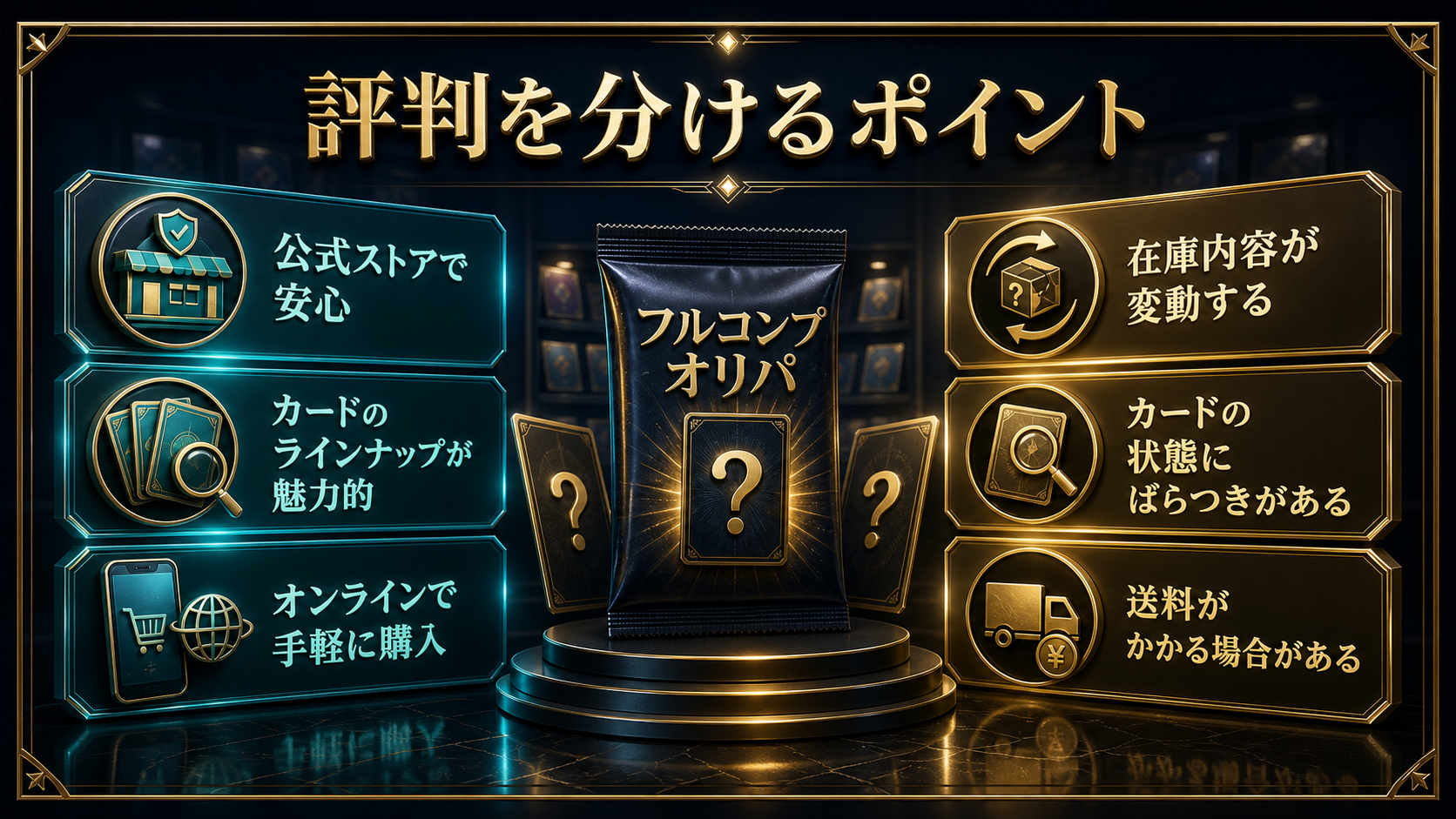 フルコンプのオリパの良い評判と悪い評判を状態・梱包・在庫で整理した図解