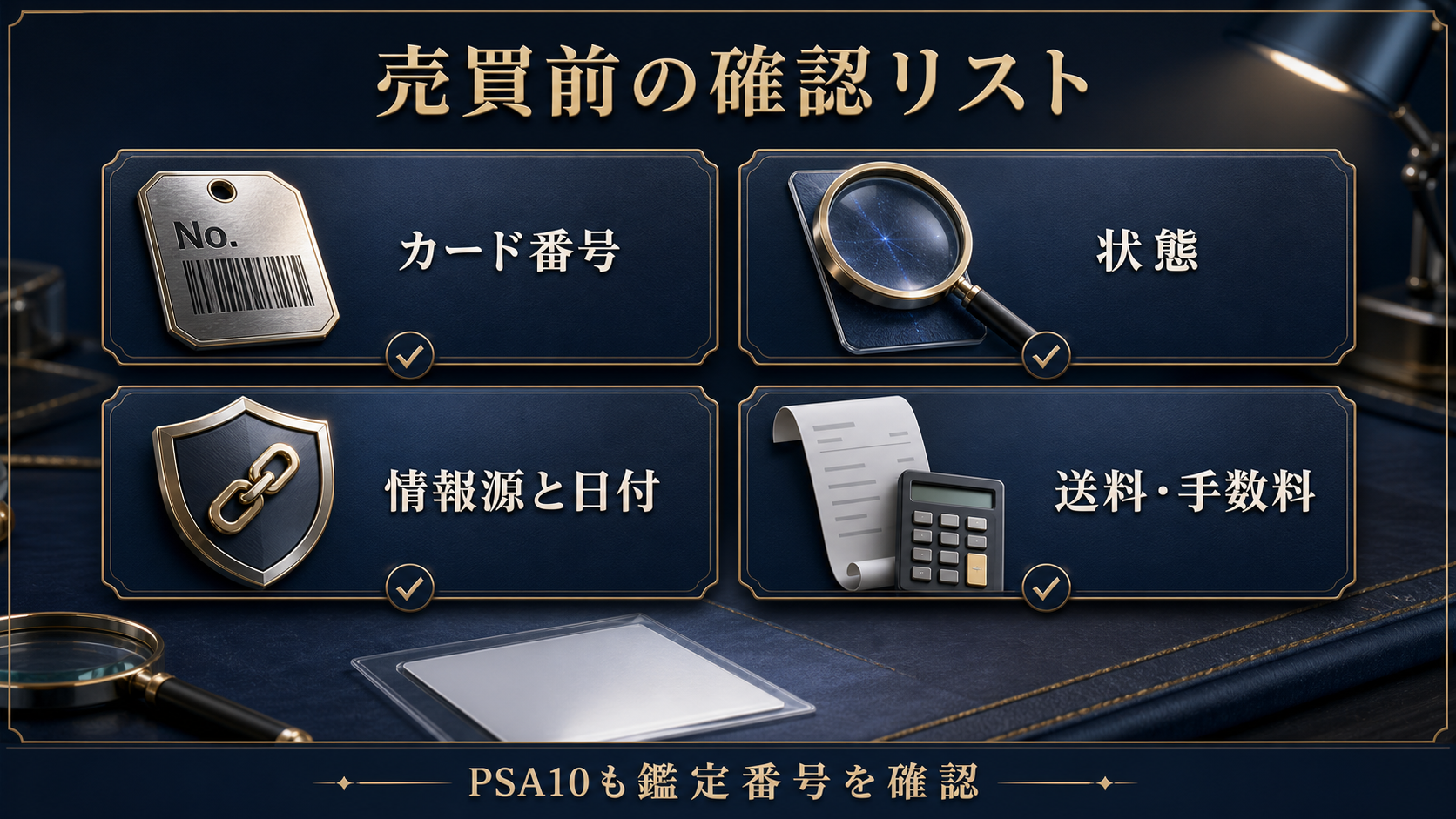 ハイパーボールSRの売買前にカード番号・状態・情報源と日付・送料手数料を確認する図