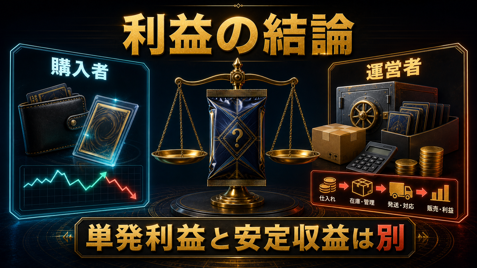 オリパの購入者と運営者で儲かるの意味が違うことを示す図解