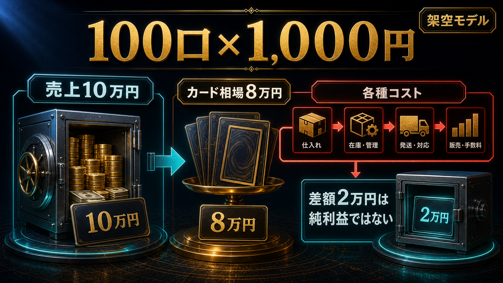 100口を1口1000円で販売するオリパの架空損益モデル