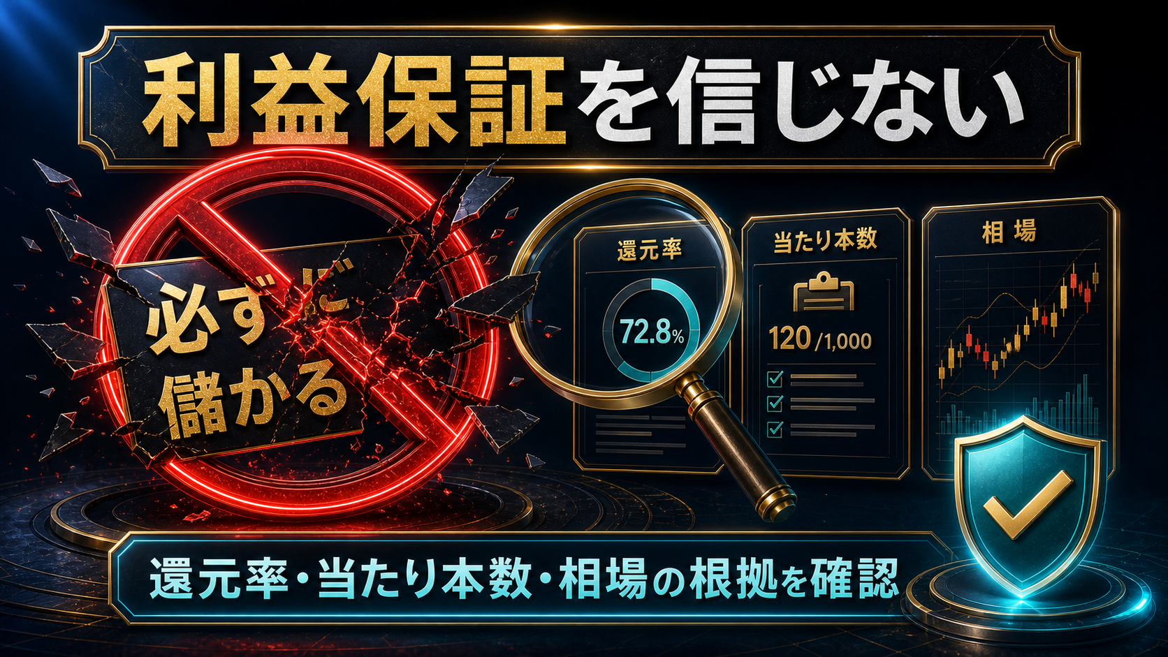 必ず儲かるという断定を避け、還元率や相場の根拠を確認する注意喚起