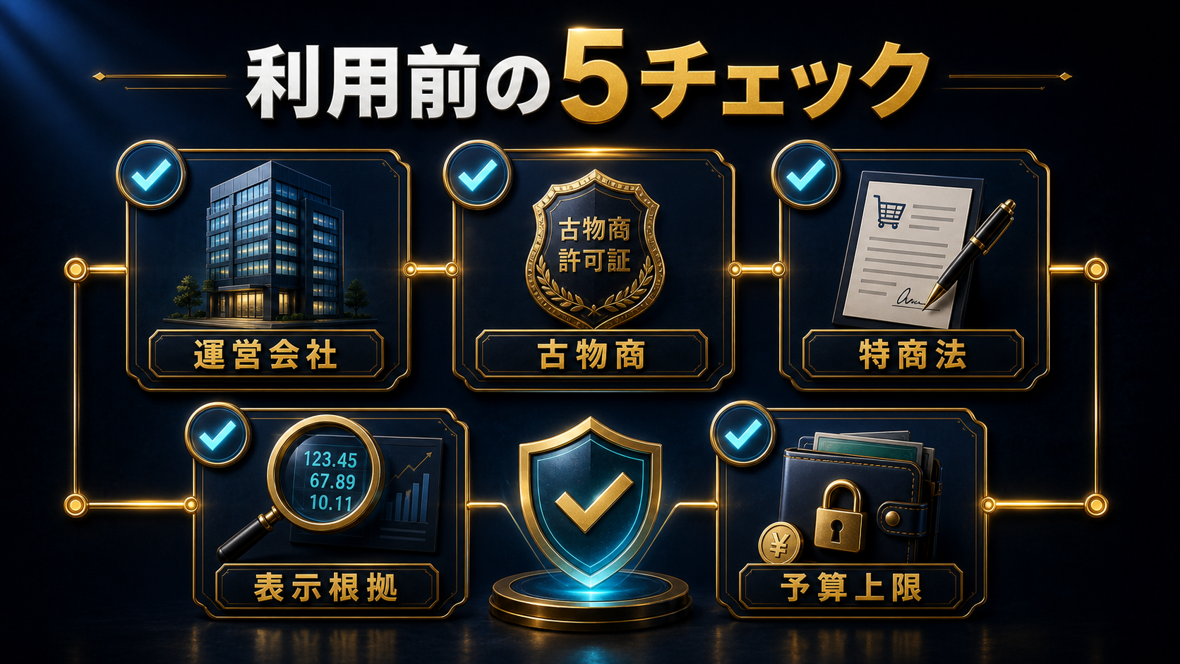 オリパ利用前に確認する運営会社、古物商、特商法、表示根拠、予算上限の5項目