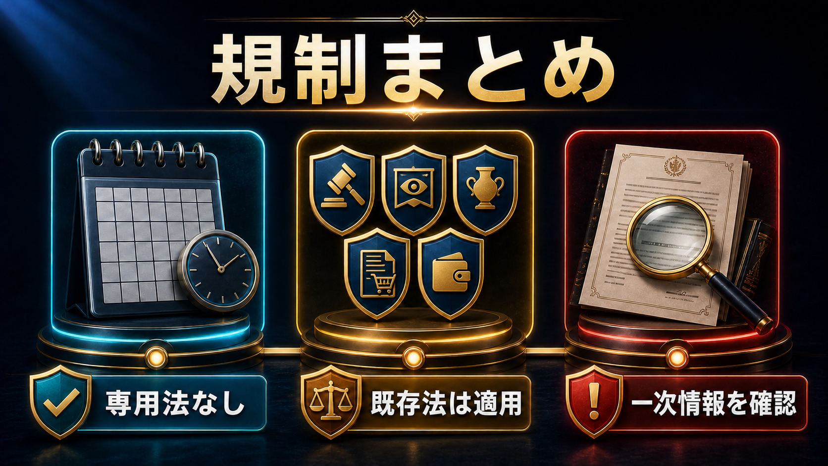 オリパ規制は専用法なし、既存法は適用というまとめ