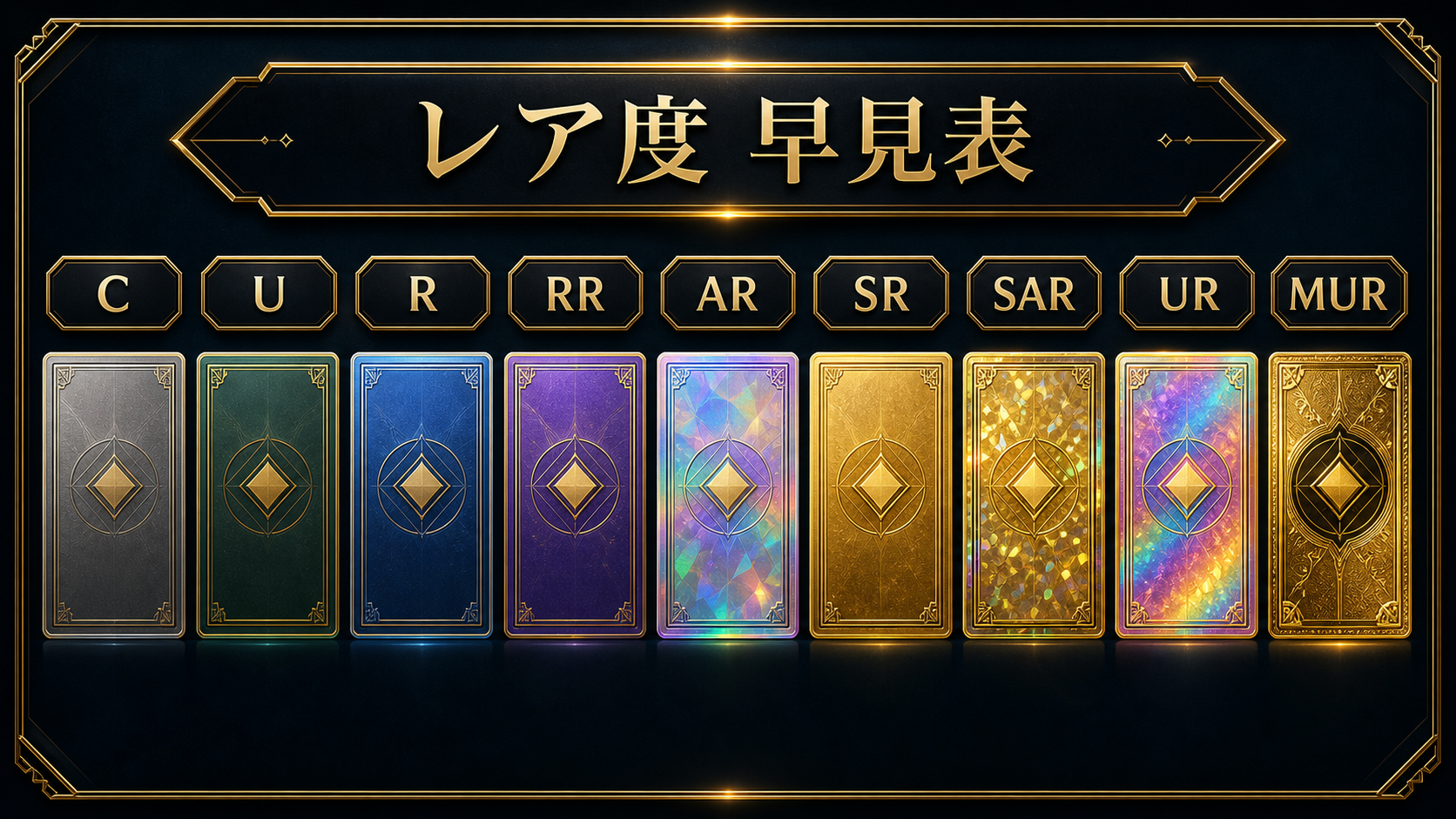 ポケモンカードのレア度をCからMURまで並べた早見表