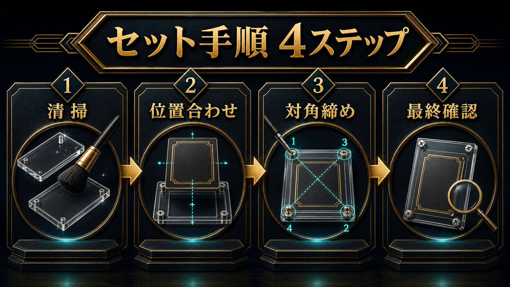 トレカをスクリューダウンへ安全にセットする4段階図