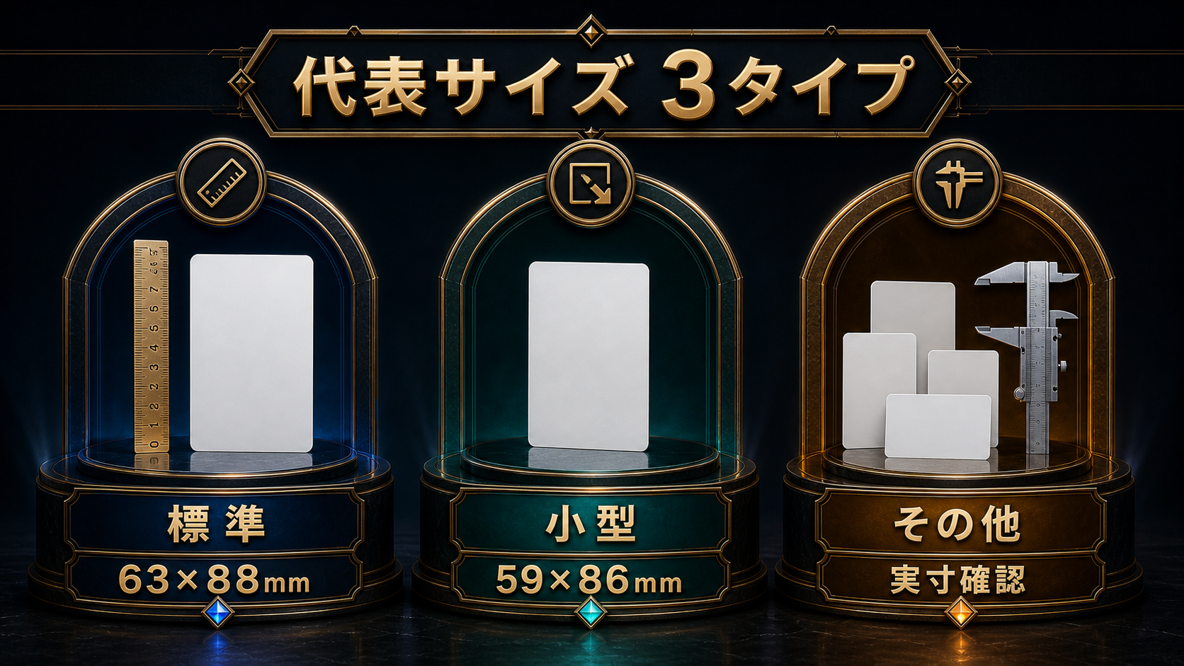 トレカのスタンダードサイズとスモールサイズの比較図
