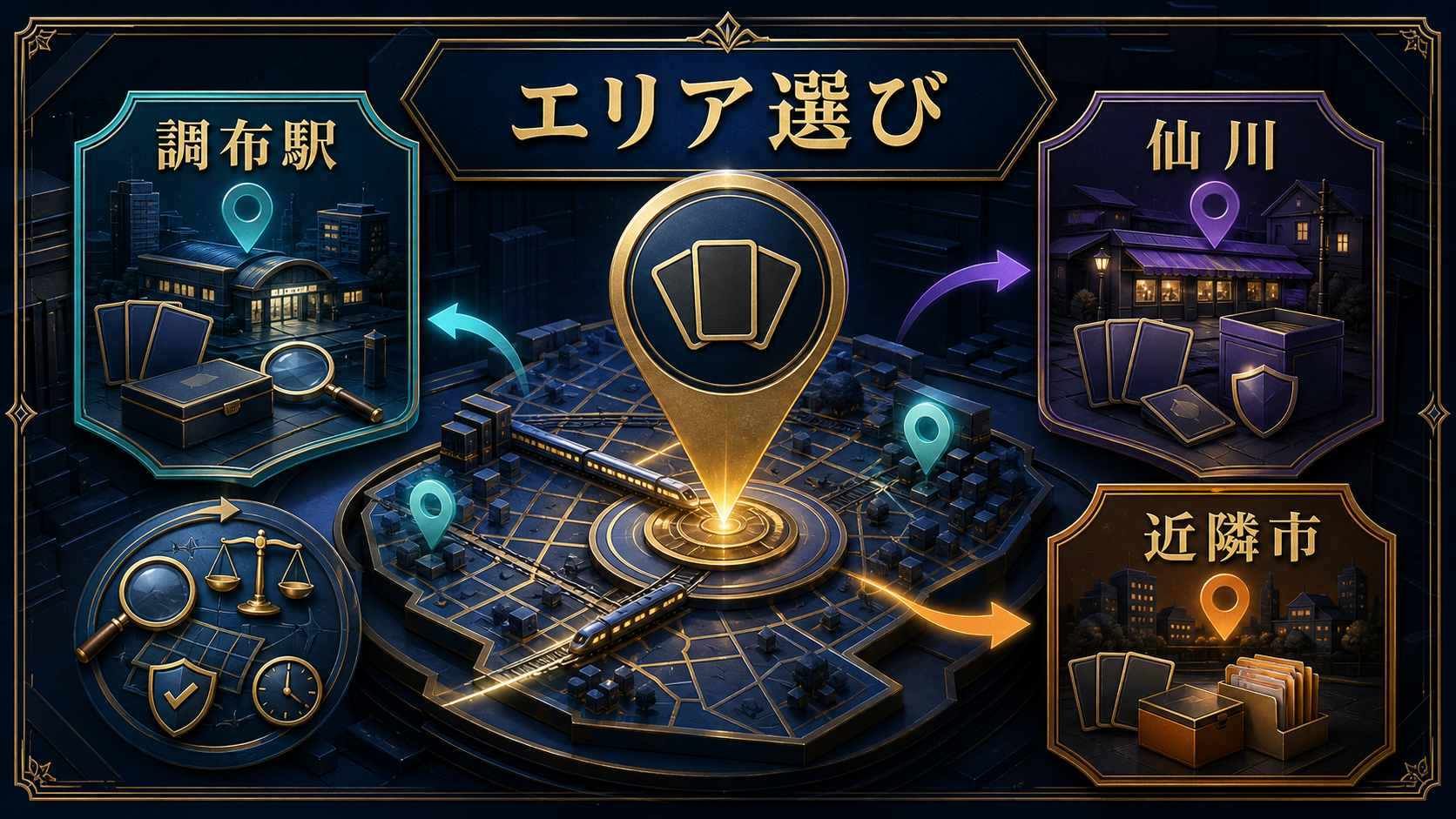 調布のカードショップは駅ごとに分けるの判断ポイントを整理した図
