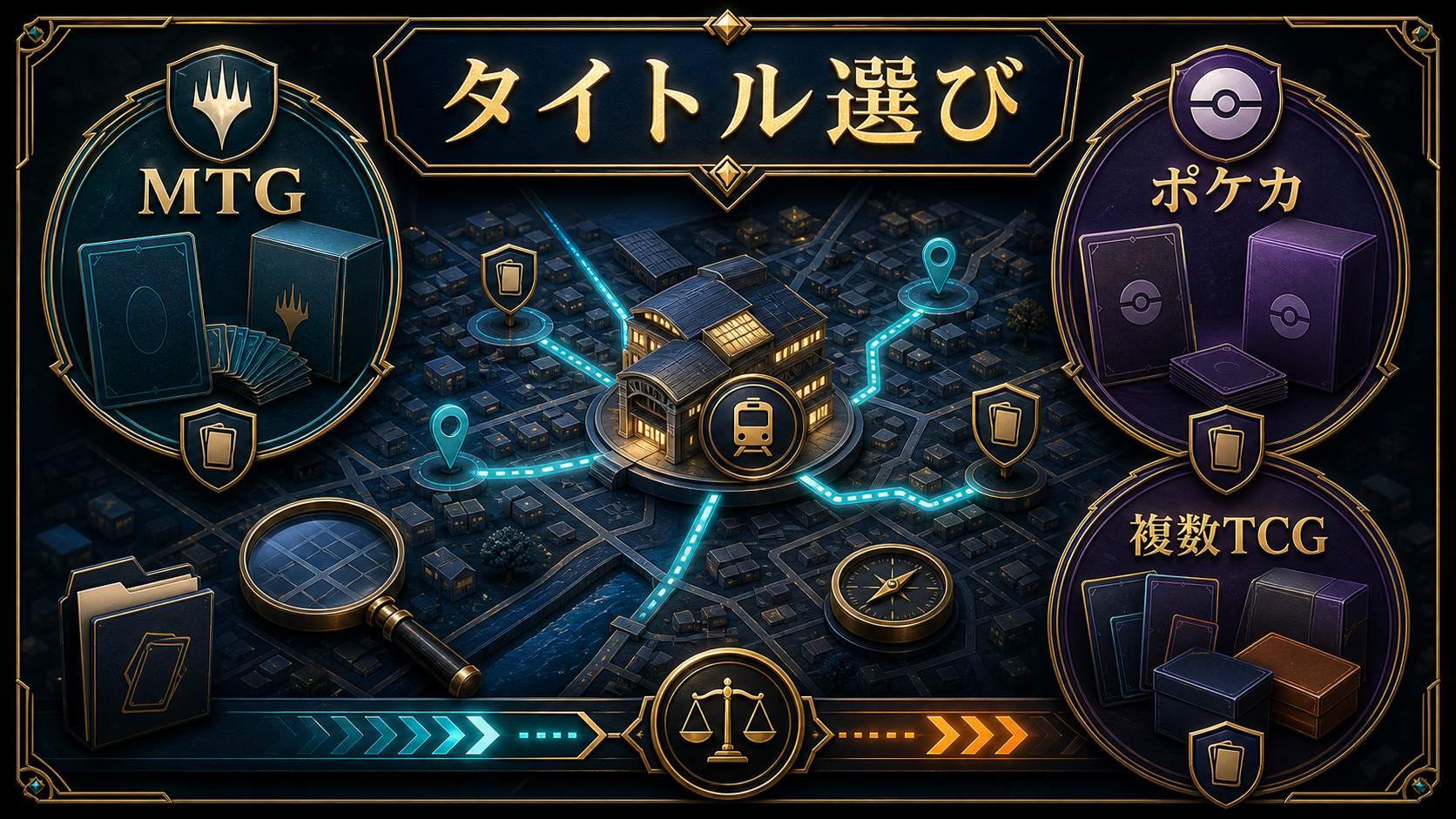 MTG・ポケカなど取扱タイトルで選ぶの判断ポイントを整理した図