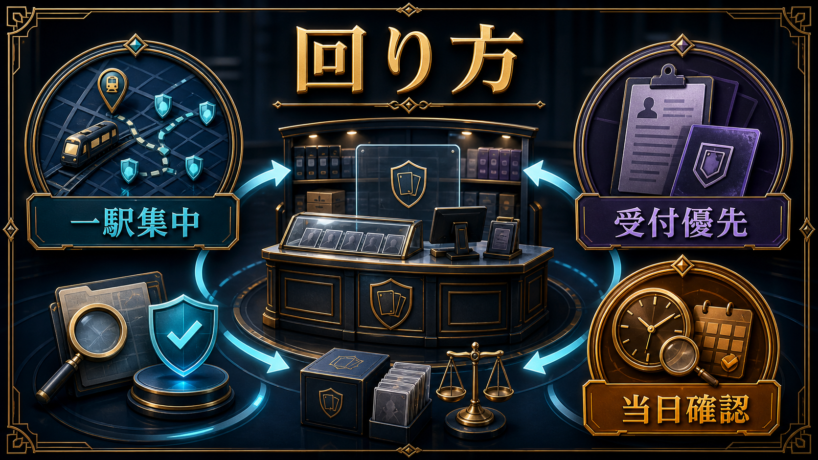 調布で効率よくカードショップを回るの判断ポイントを整理した図