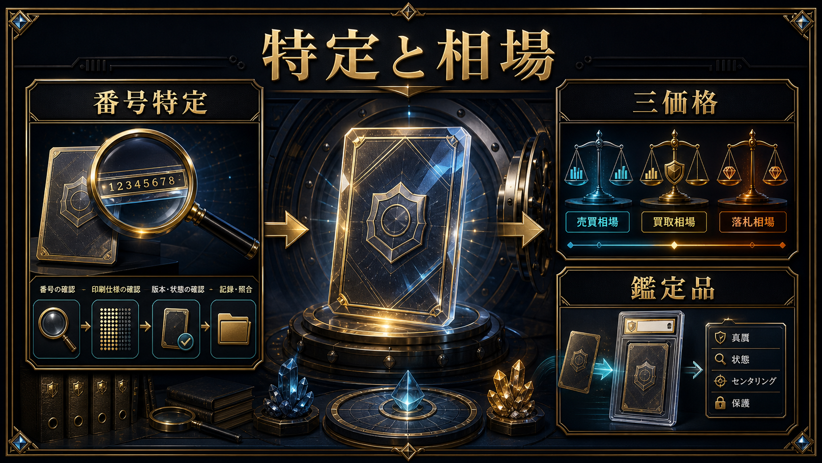 手元のプレミアカードを特定し相場を見るの判断ポイントを整理した図