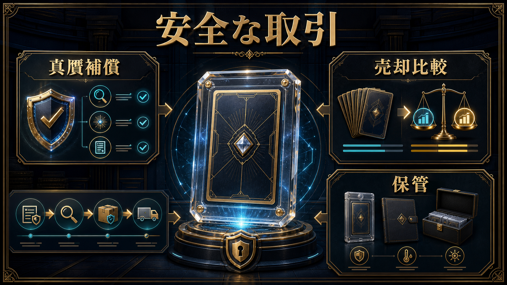 プレミアカードを安全に取引・保管するの判断ポイントを整理した図